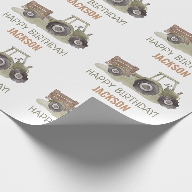 Watercolor Tractor Farm 1st Birthday  Wrapping Paper (Corner)