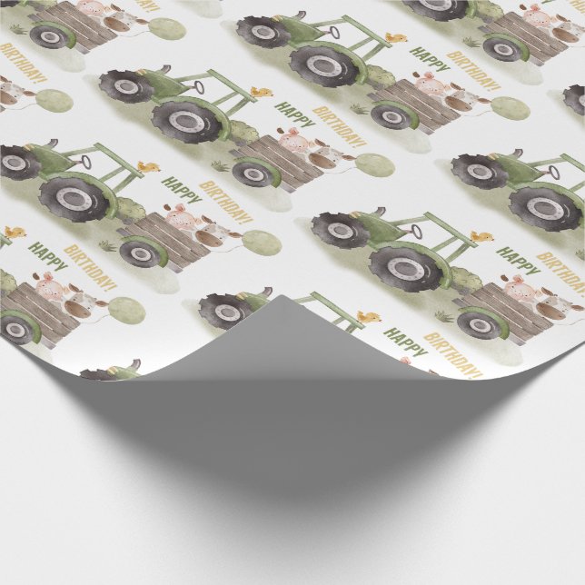 Watercolor Tractor Farm 1st Birthday  Wrapping Paper (Corner)