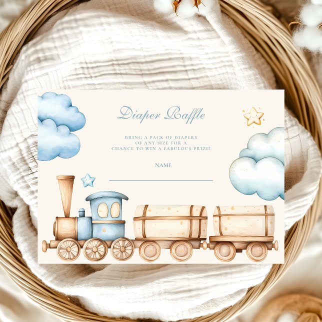 Watercolor Train Baby Shower Diapper Raffle Enclosure Card (Creator Uploaded)