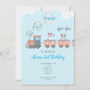 Watercolor Train Birthday Invitation