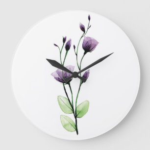 Watercolor transparent wild rose flower large clock