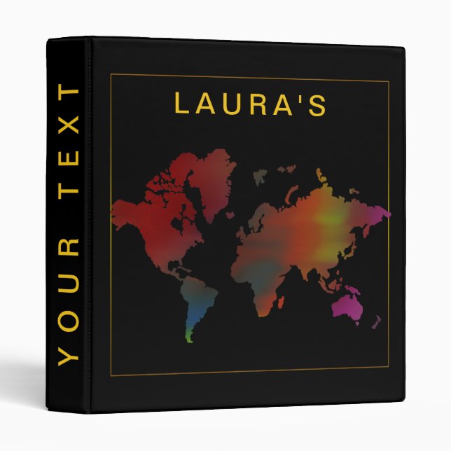 Watercolor Travel Adventure World Map Painted Binder (Front/Spine)