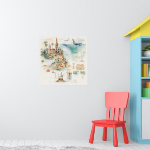 Watercolor Travel Map Poster