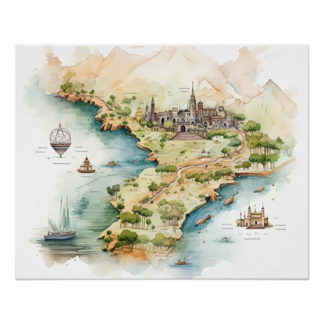Watercolor Travel Map Poster (Front)