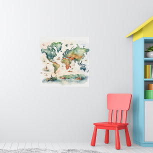 Watercolor Travel Map Poster
