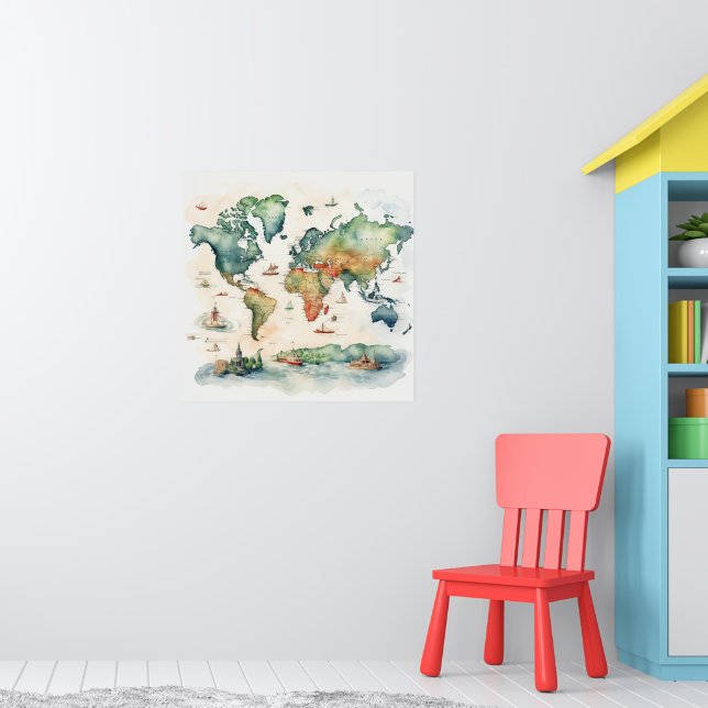 Watercolor Travel Map Poster (Nursery 1)