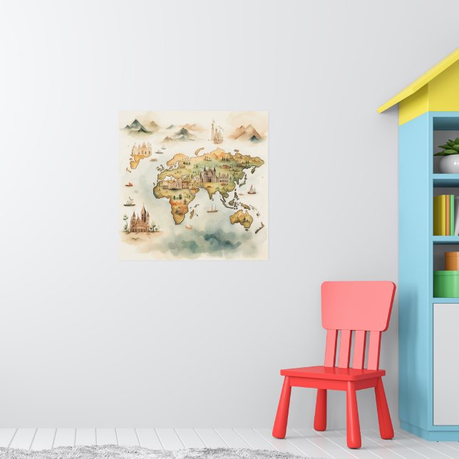 Watercolor Travel Map Poster (Nursery 1)