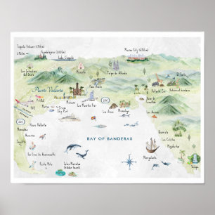 Watercolor Travel Postcard   Puerto Vallarta Poster