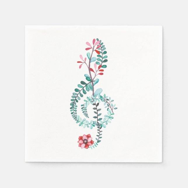 Watercolor Treble Clef Party Napkins | Music Theme (Front)