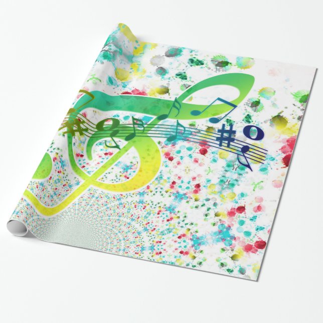 Watercolor Treble Clef Wrapping Paper (Unrolled)