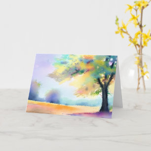 Watercolor tree and field customizable card