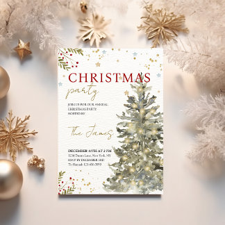 Watercolor Tree and Golden Details Elegant  Holiday Card