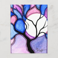 Watercolor Tree and Moon - Blue and Pink