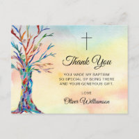 Watercolor Tree Baptism Christening Thank You