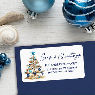 Watercolor Tree Beach Seas and Greetings Address Label