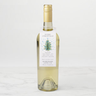 Watercolor tree corporate Christmas Holiday Bottle Tag