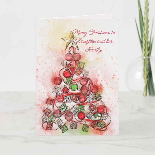 WATERCOLOR TREE DAUGHTER & FAMILY CHRISTMAS CARD (Front)
