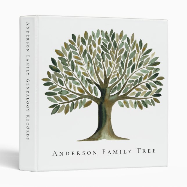 Watercolor Tree Family History Genealogy  Binder (Front/Spine)