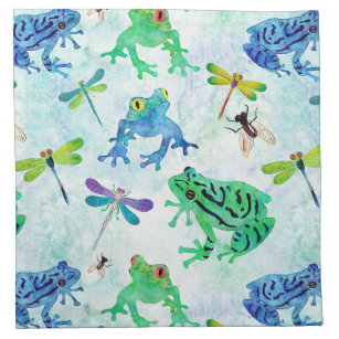 Watercolor Tree Frogs Dragonfly Nature Napkin