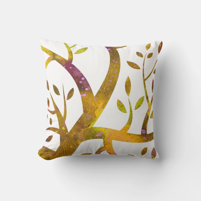 Watercolor Tree in gold 1 Throw Pillow (Front)