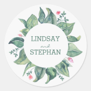 Watercolor Tree Leaves Rustic Garden Wedding Classic Round Sticker