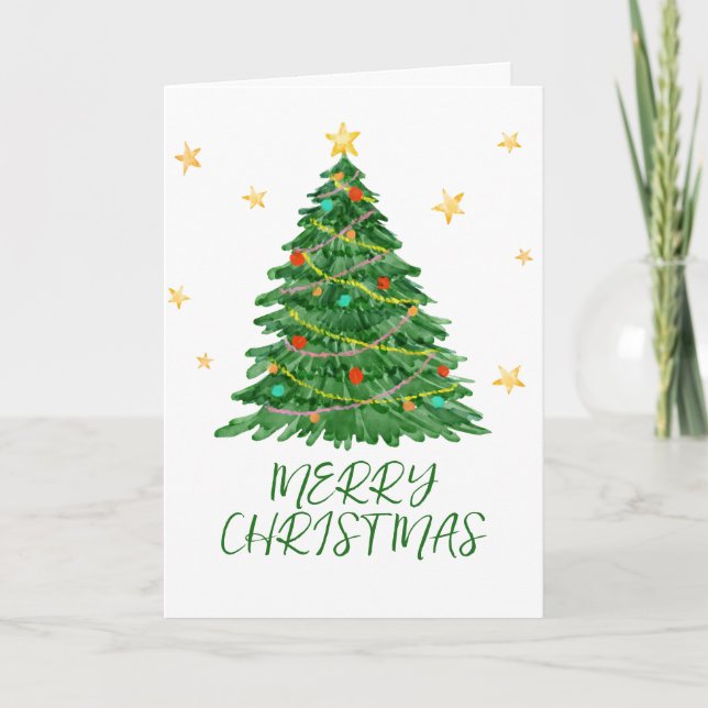 Watercolor Tree Merry Christmas Card (Front)