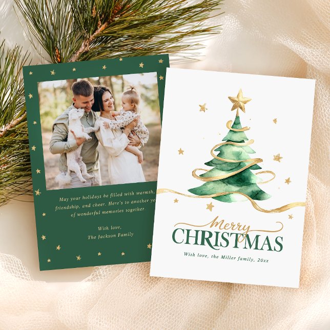 Watercolor Tree Merry Christmas Holiday Card (Creator Uploaded)