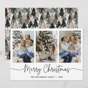 Watercolor Tree Minimalist Photo Christmas Holiday Card