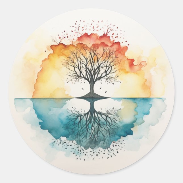 Watercolor Tree of Life Classic Round Sticker (Front)