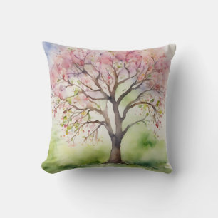 Watercolor Tree Painting Throw Pillow