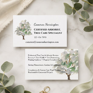 Watercolor Tree Sage Green Arborist Business Card