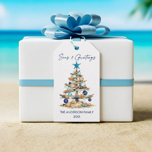 Watercolor Tree Seas and Greetings Beach Holiday Gift Tags