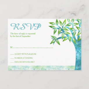 Watercolor Tree Teal Green Bat Mitzvah RSVP Card