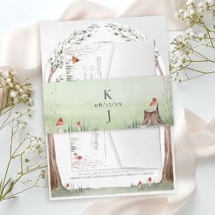 Watercolor Tree Whimsical Cottagecore Boho Wedding Invitation Belly Band