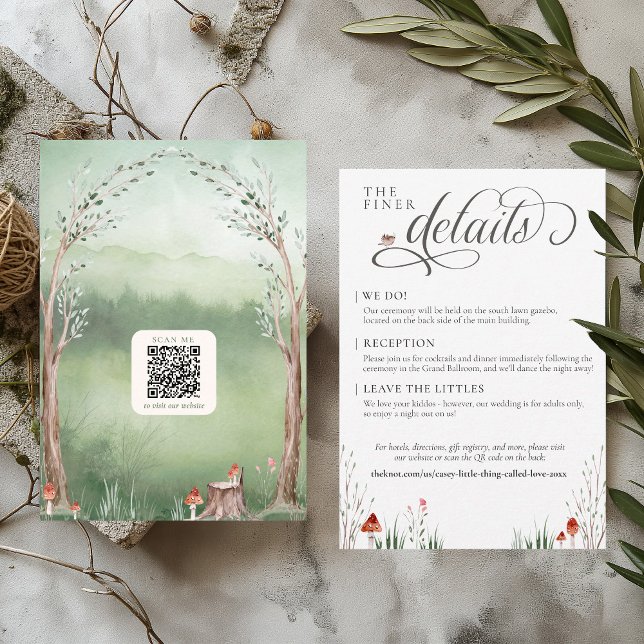 Watercolor Tree Whimsical Forest Wedding Details Enclosure Card (Cute whimsical cottagecore dreamy sage green tree arch  & mushrooms wedding invitation Details card)