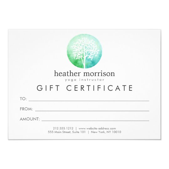Watercolor Tree Yoga and Wellness Gift Certificate Card