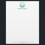 Watercolor Tree Yoga and Wellness Letterhead<br><div class="desc">Coordinates with the Watercolor Tree Yoga and Wellness Business Card Template by 1201AM. A blue and green watercolor circle containing a simple white tree with leaves introduces your company or personal brand with an elegant style. © 1201AM CREATIVE</div>