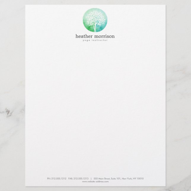 Watercolor Tree Yoga and Wellness Letterhead (Front)