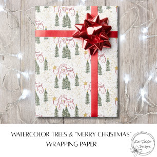 Watercolor Trees and Merry Christmas Wrapping Paper