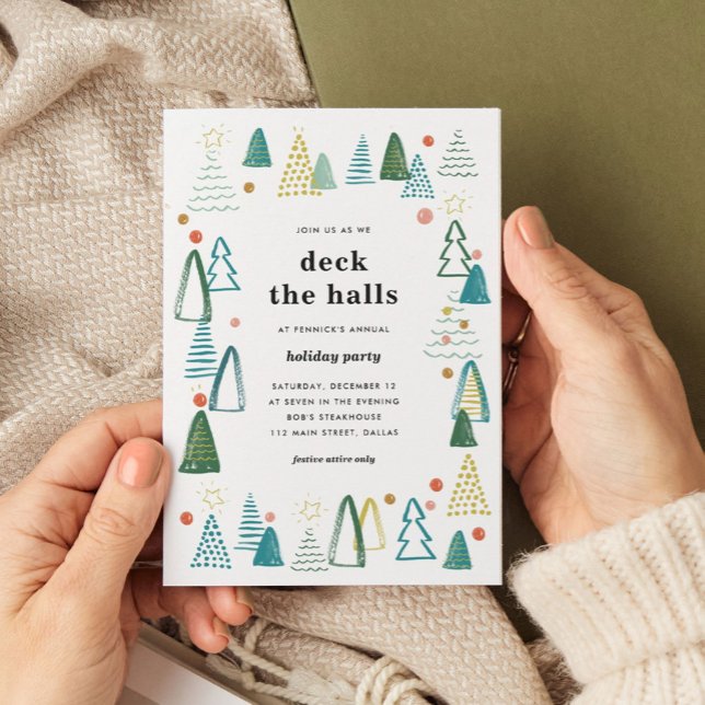 Watercolor Trees Christmas Party Invitation (Watercolor Christmas trees party invitation.)