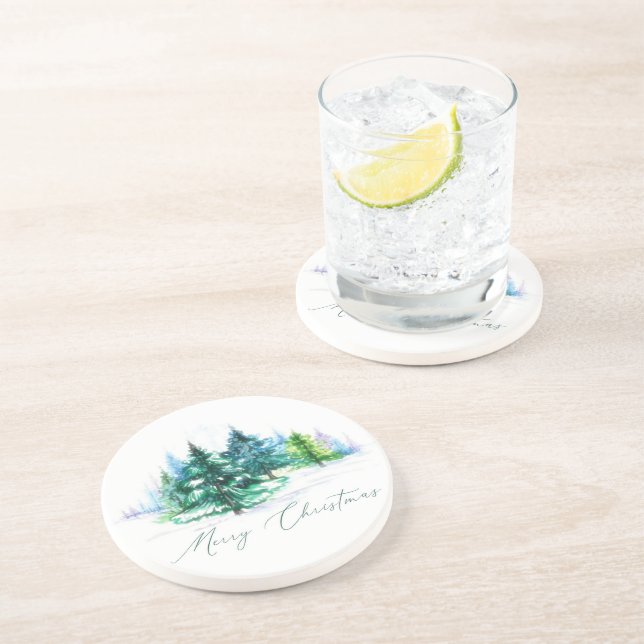 Watercolor trees  coaster (Side)