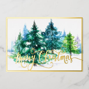 Watercolor trees  foil holiday card