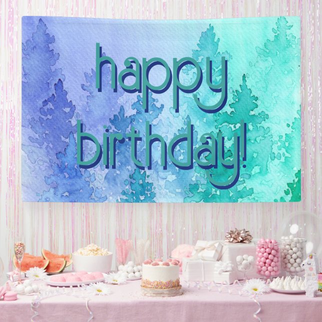 Watercolor Trees Happy Birthday Banner (Party)
