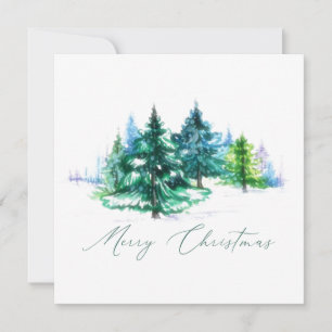 Watercolor trees holiday card