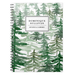 Watercolor Trees Pattern Personalized Notebook II