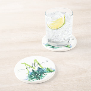 Watercolor trees  personalized coaster