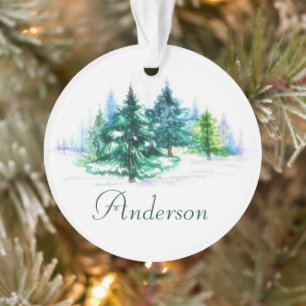 Watercolor trees personalized ornament