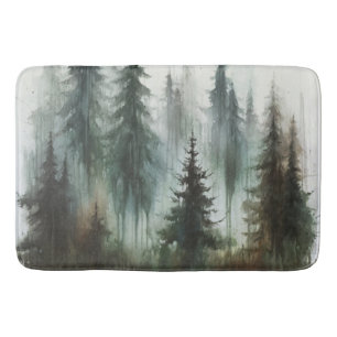 Watercolor Trees Rustic Wilderness Bath Mat