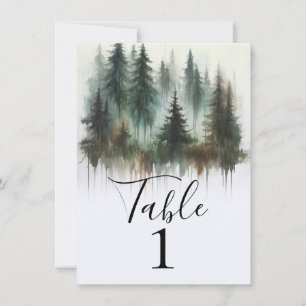Watercolor Trees Rustic Wilderness Table Number