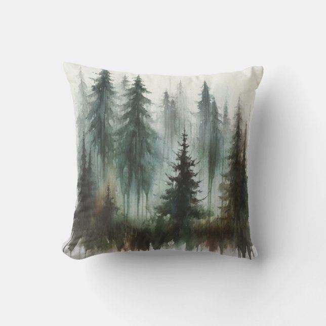 Watercolor Trees Rustic Wilderness  Throw Pillow (Front)